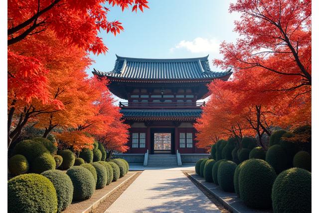 紅葉に染まる京都の寺院